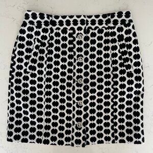 Adrienne Vittadini Vintage Pencil Button Down Cotton Print Skirt Blk + Wht Sz 8
